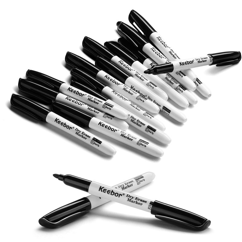 Keebor Fine Tip Dry Erase Markers, Black | Low-Odor | Non-Toxic, 16 Count White Board Dry Erase Markers, Office Supplies - Image 1